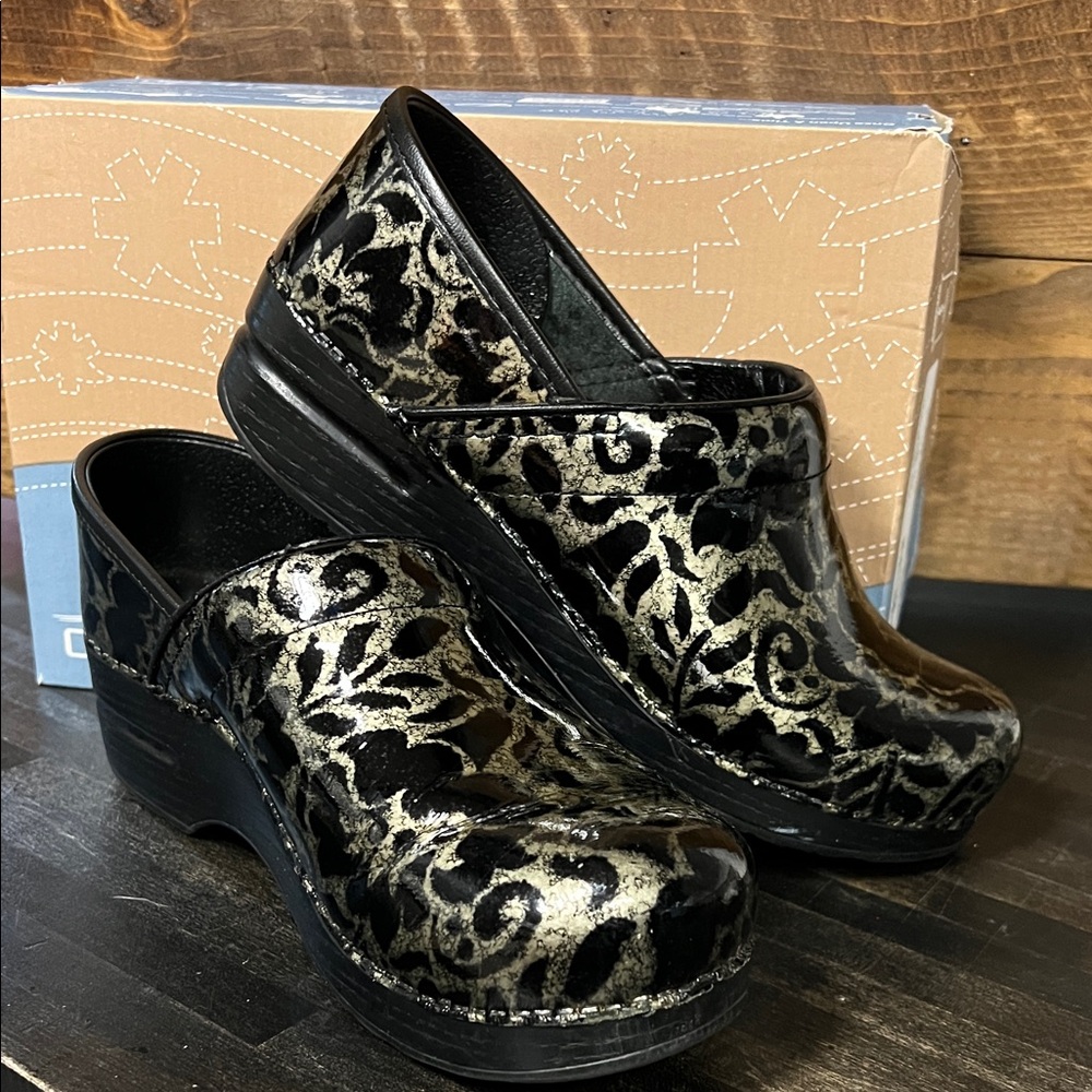 Dansko Black and Silver Patterned Clogs - Picture 3 of 7
